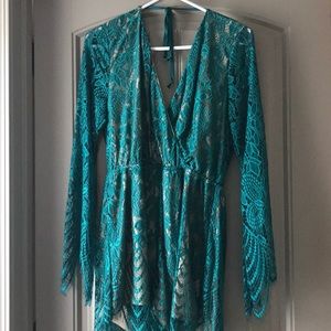 Turquoise v-neck romper NWT
